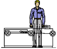 Lathe with a normal sized man standing next to it