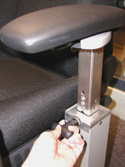 Armrests can be adjusted so the workers arms are supported and placed in a comfortable position.
