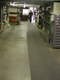 Anti-fatigue mats placed in high traffic areas improve walking conditions and reduce fatigue.