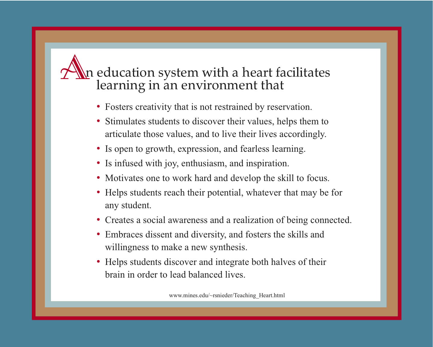 Teaching with a
          heart statement